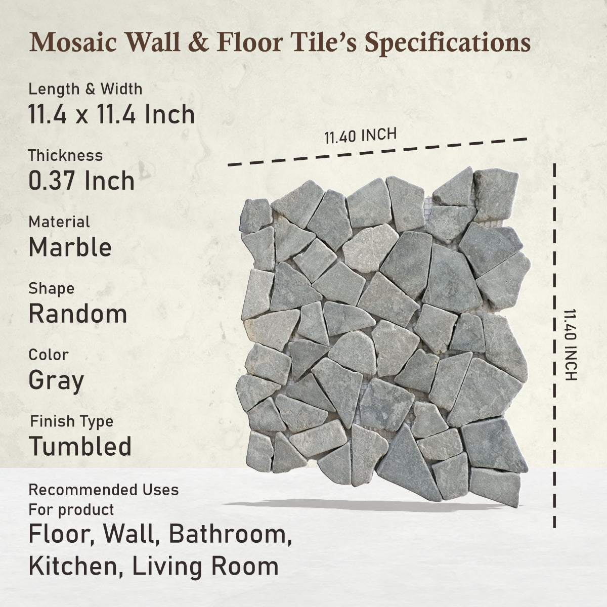 Ash Grey Mosaic Tile for Wall and Floor, Random Mosaic Bathroom Tiles