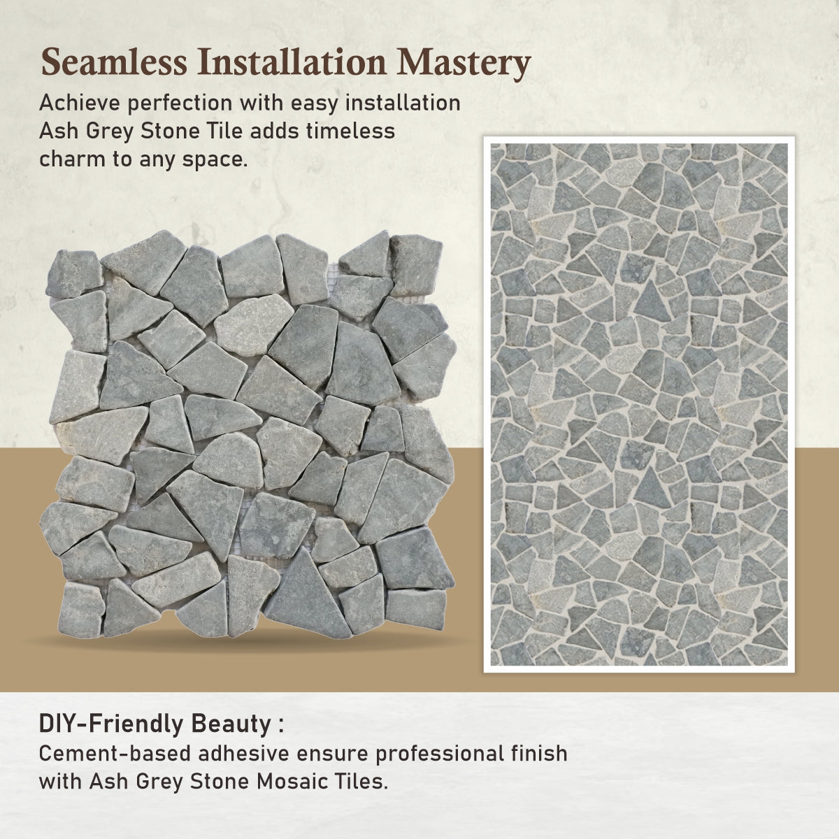 Ash Grey Random Irregular Mosaic Tile for Wall and Floor | 5 Tiles per case