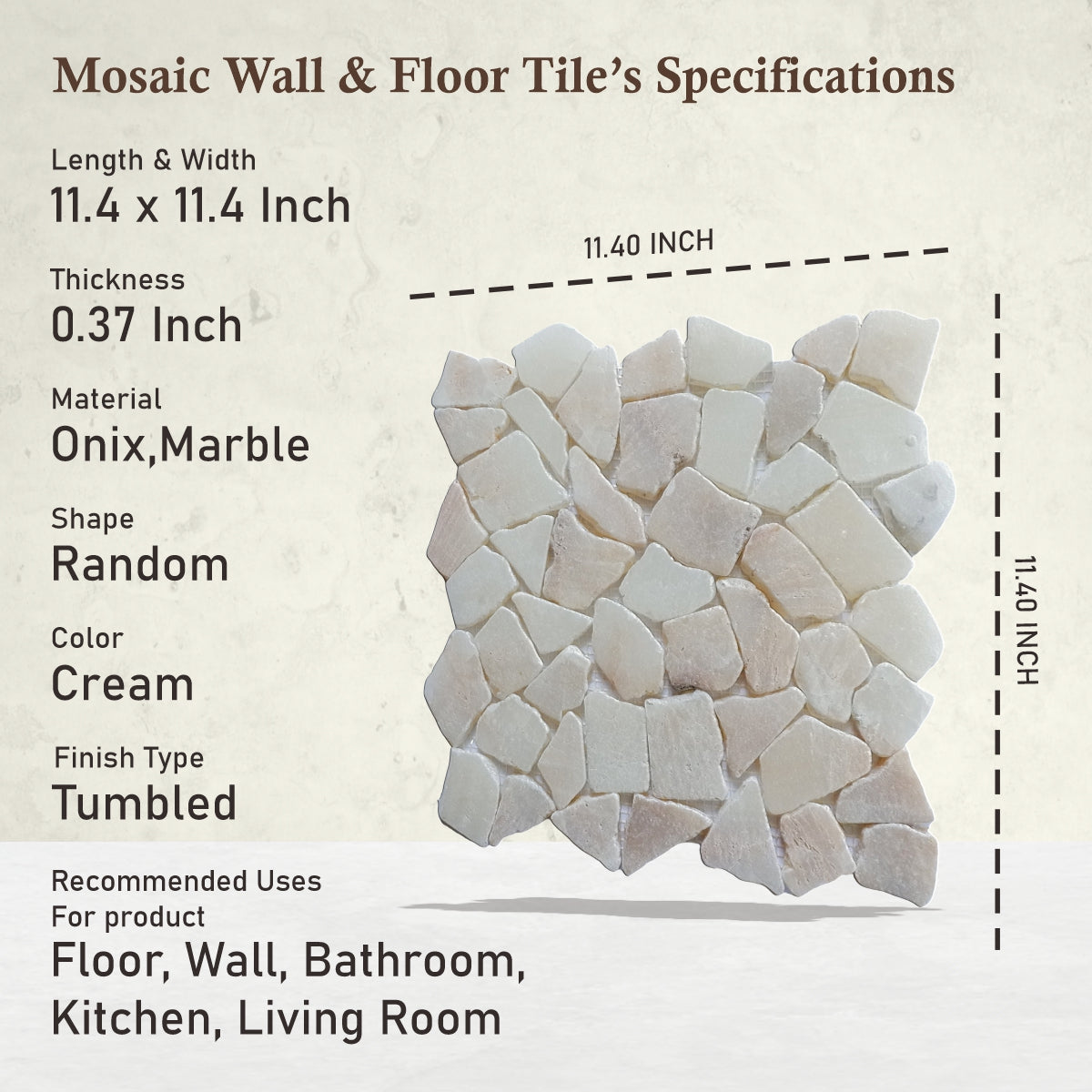 Rhino Onyx Random Irregular Mosaic Tile for Wall and Floor | 5 Tiles per case