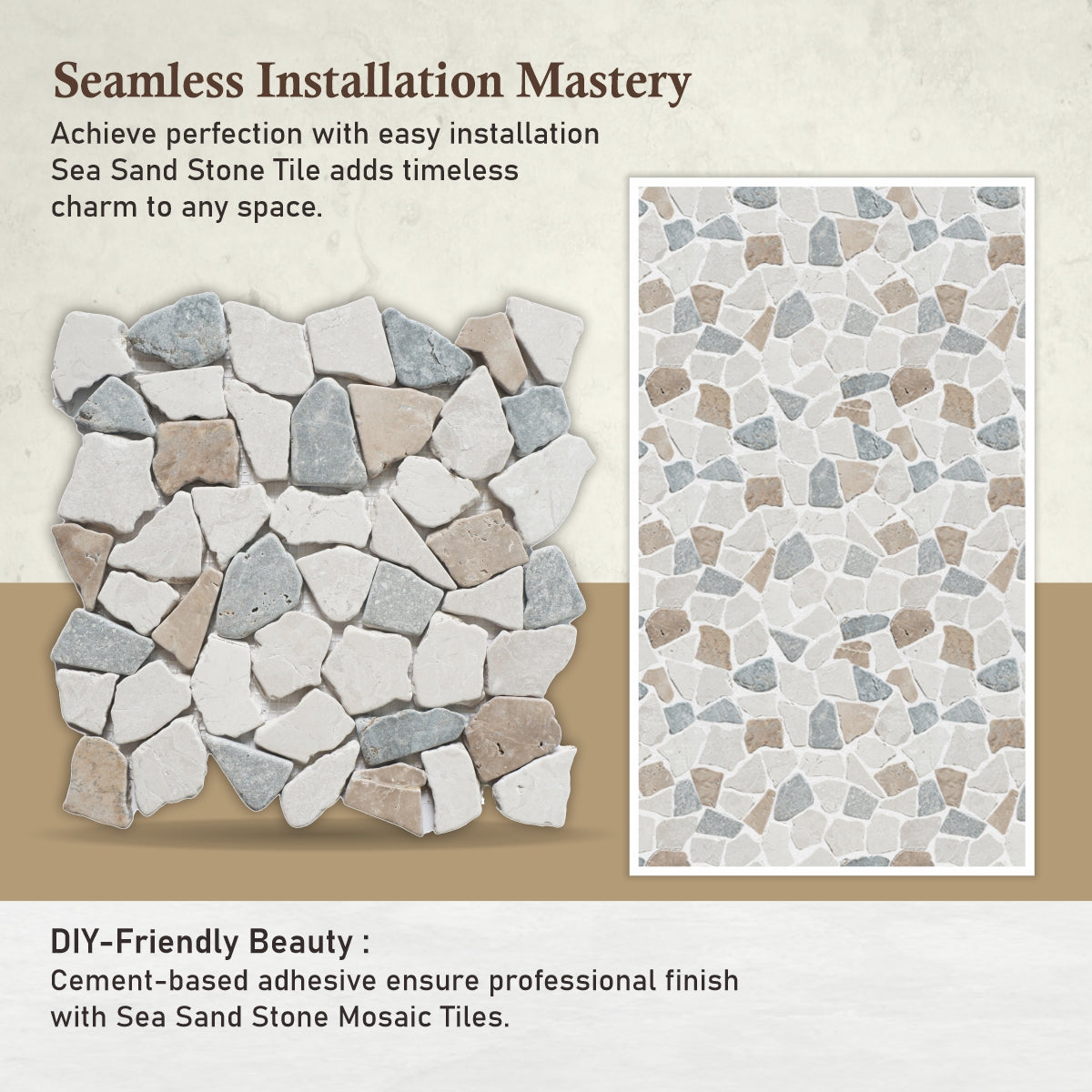 Sea Sand Random Irregular Mosaic Tile for Wall and Floor | 5 Tiles per case