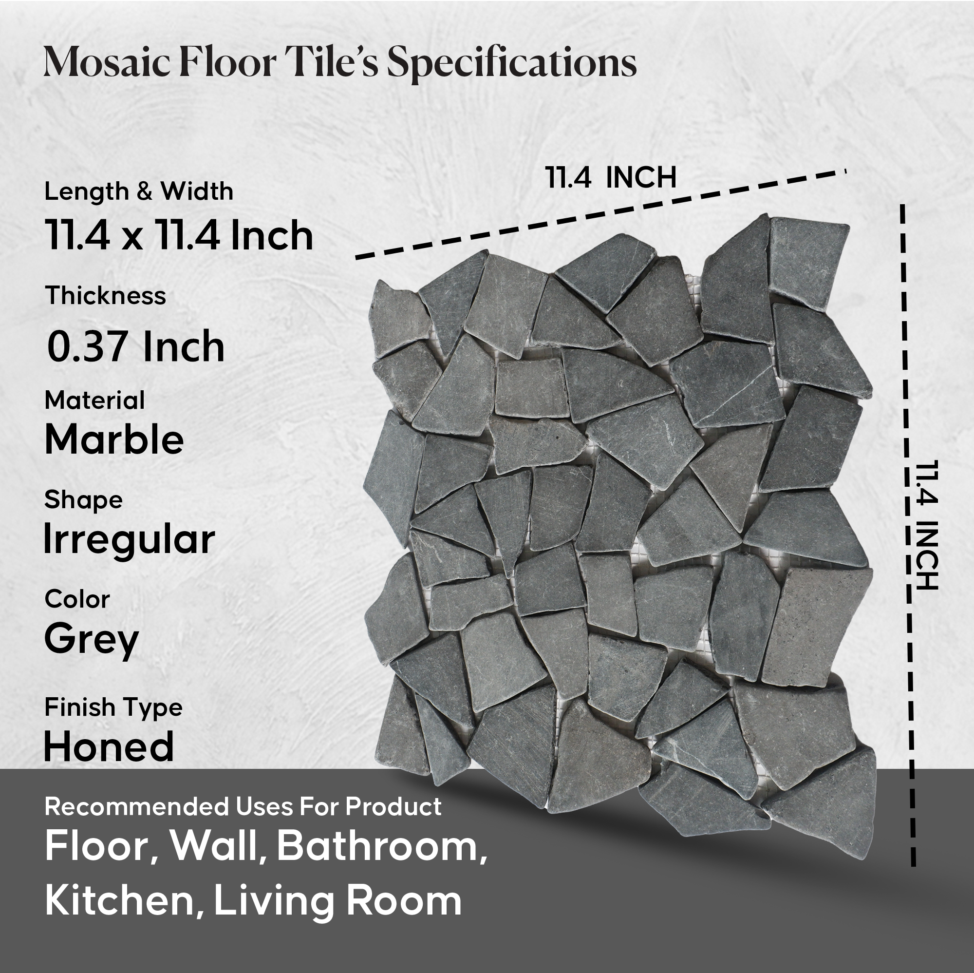 Grey Random Irregular Mosaic Tile for Wall and Floor | 5 Tiles per case