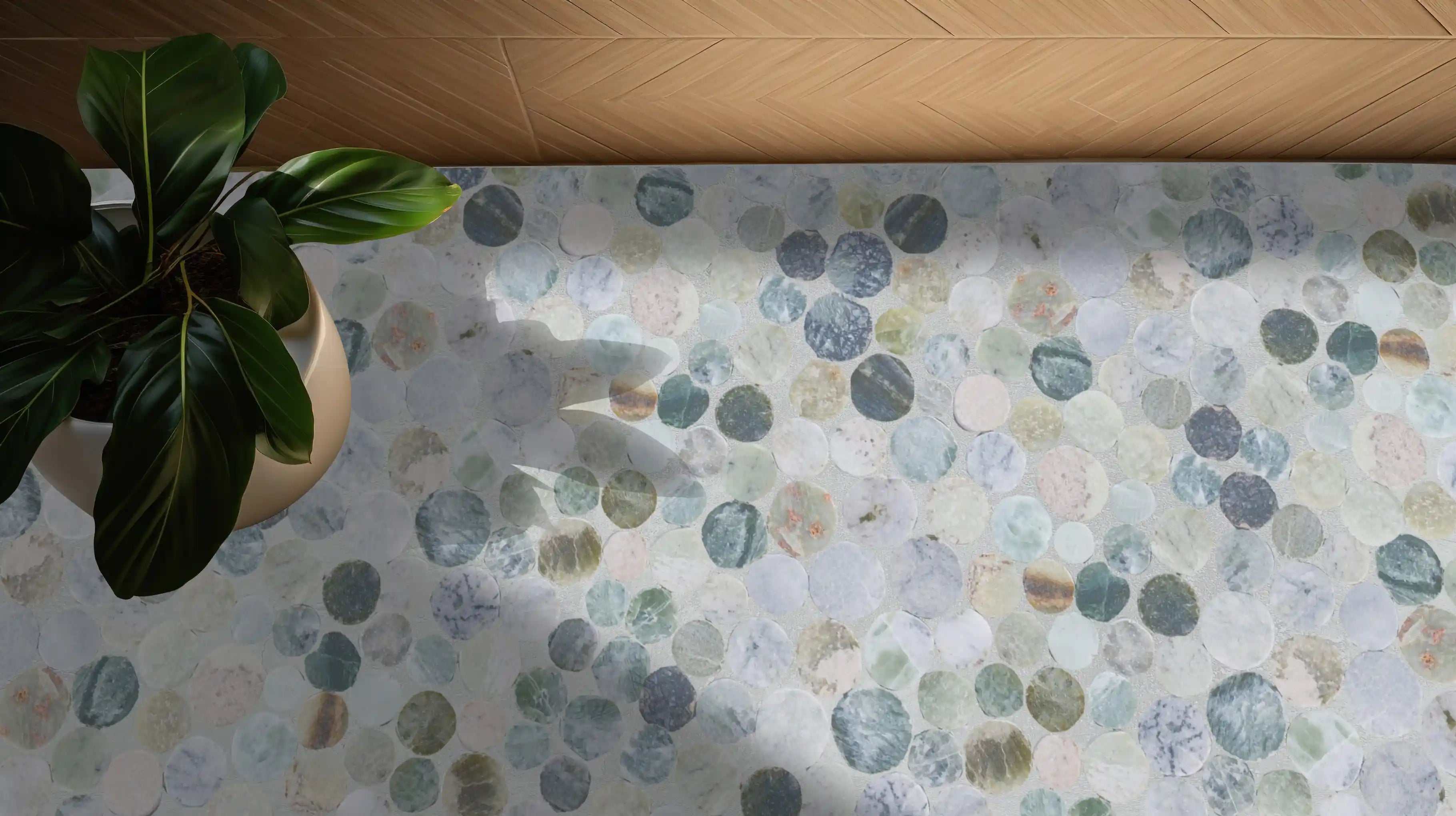 Ocean Green Sliced Pebble Mosaic Wall & Floor Tile