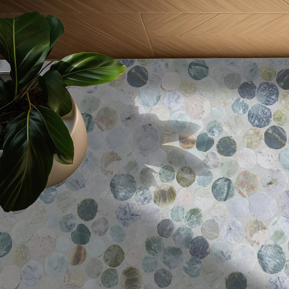 Sea Green Penny Round Tile, Marble Mosaic Wall & Floor Tile