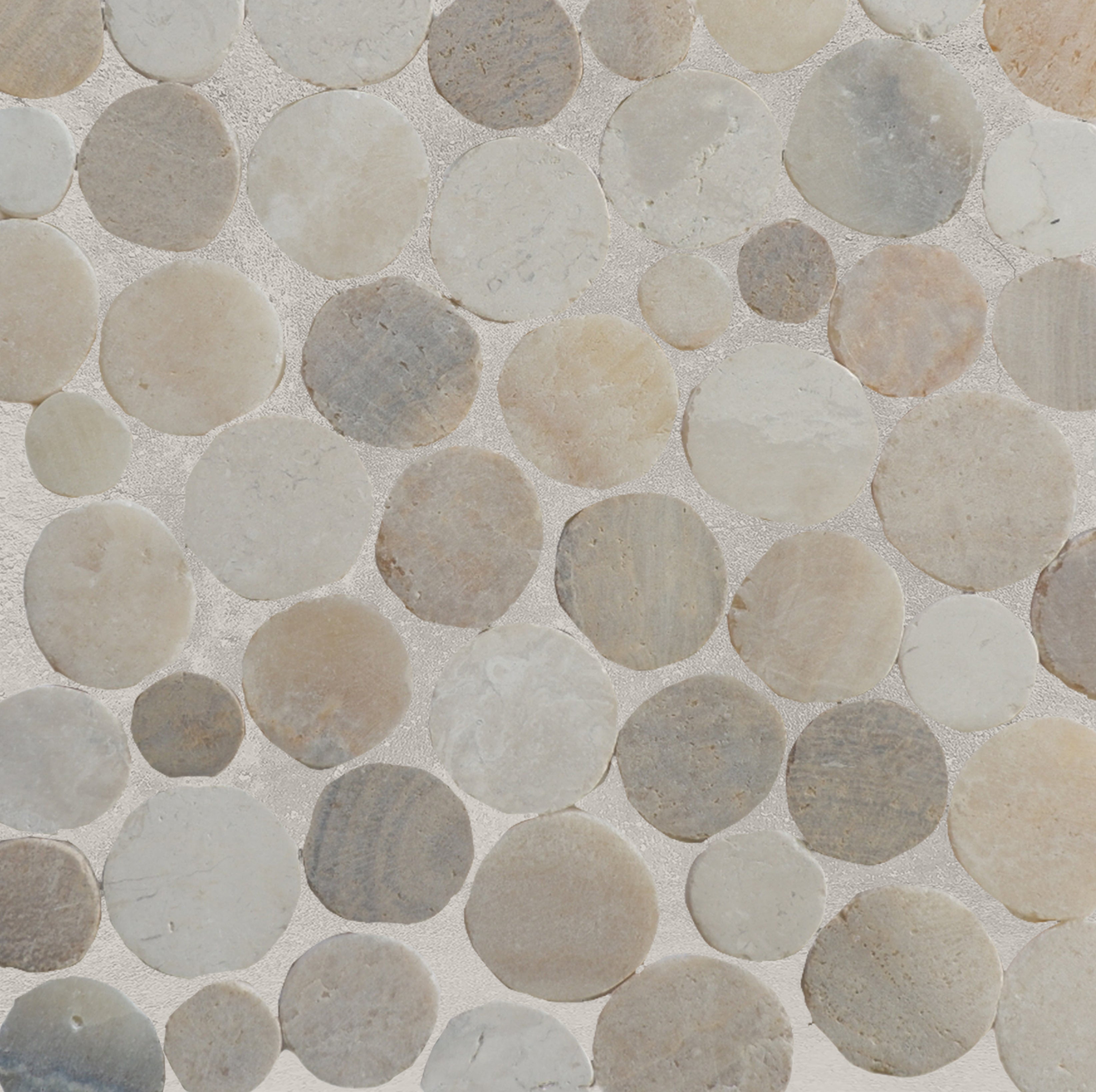 Sunset pebble tile close up sample with grout
