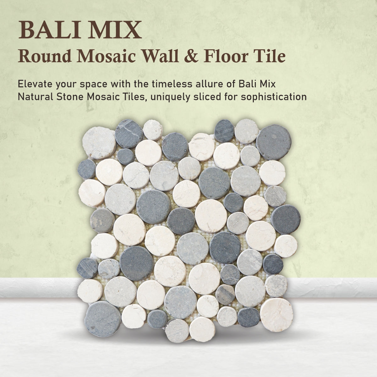 Bali Mix Penny Round Marble Tile, Stone Mosaic for Wall & Floor Tile | 5 Tiles per case