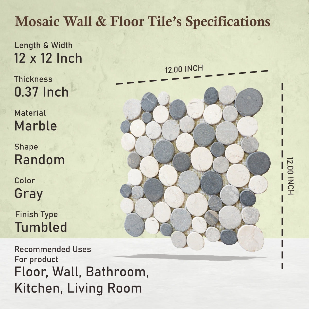 Bali Mix Penny Round Marble Tile, Stone Mosaic for Wall & Floor Tile | 5 Tiles per case