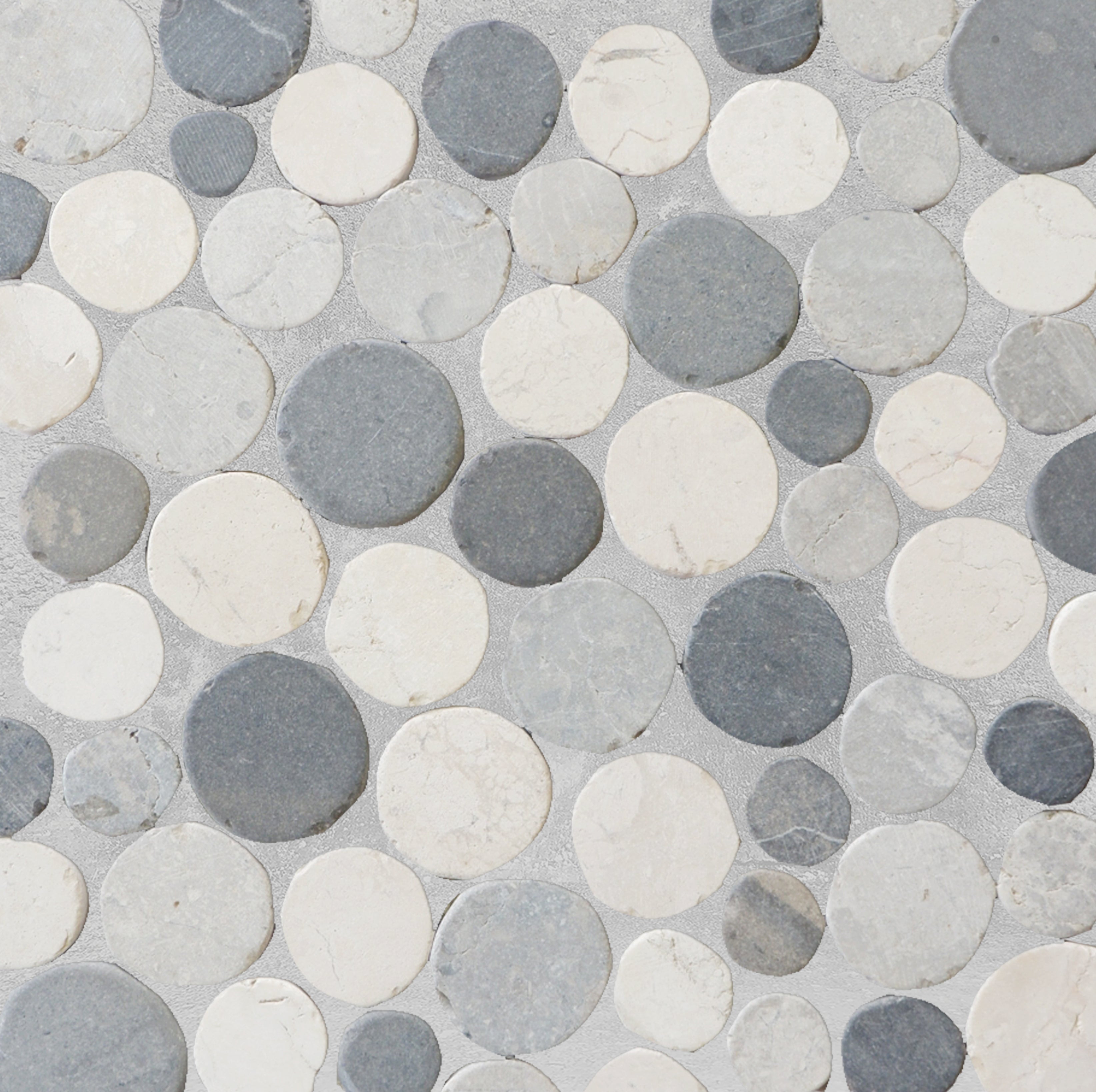 Bali mix pebble tile sample close up with grout