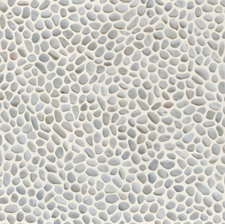 mini white pebble tile with grout sample