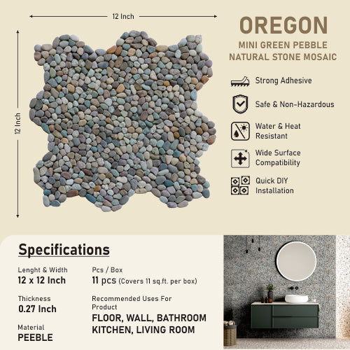 Green Pebble Tile, Mini Natural Stone Mosaic Wall & Floor Tile