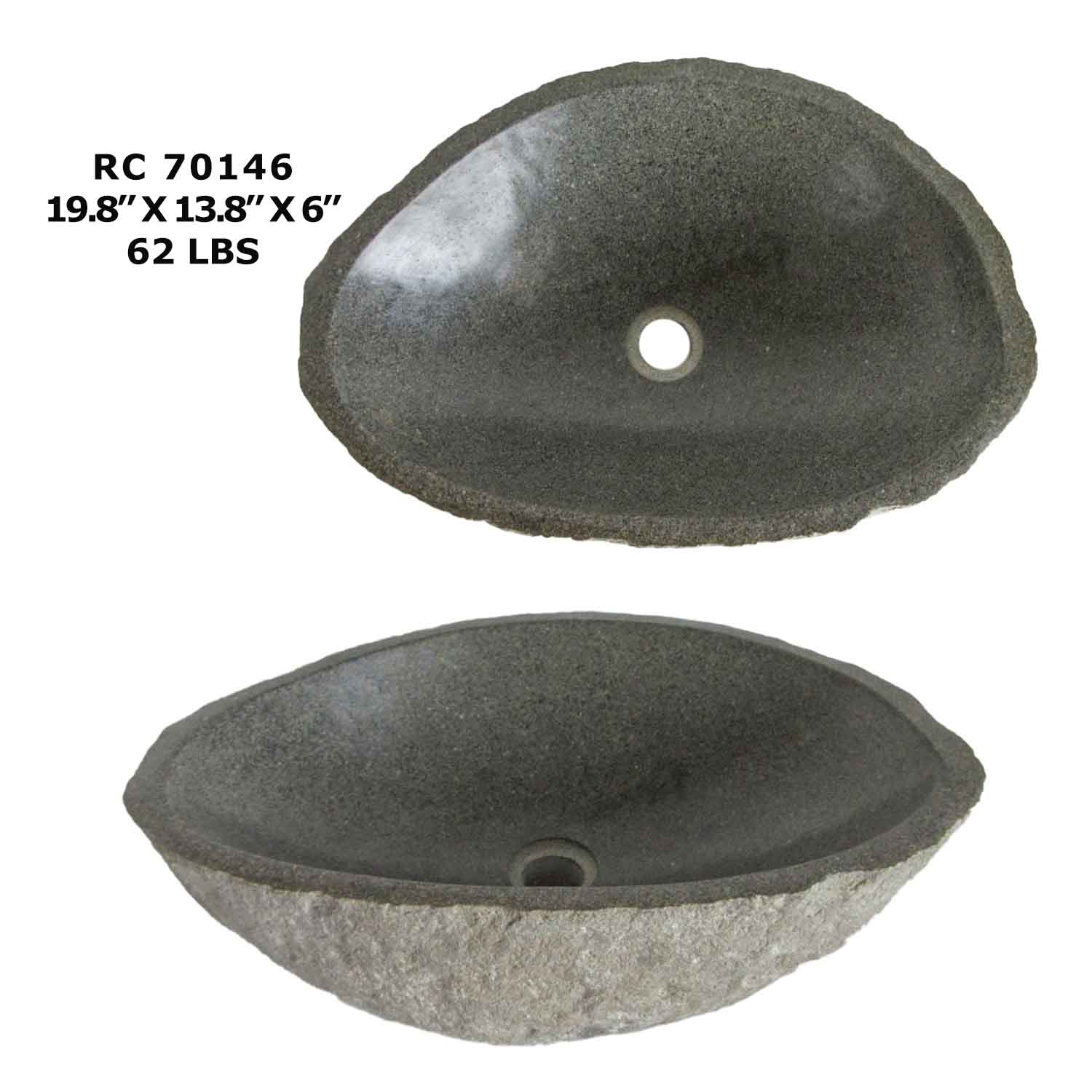 RC70146-Natural River Stone Round Vessel Sink for Bathroom