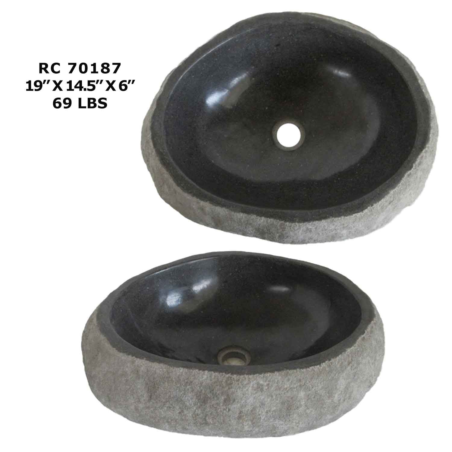 RC70187-Natural River Stone Round Vessel Sink for Bathroom