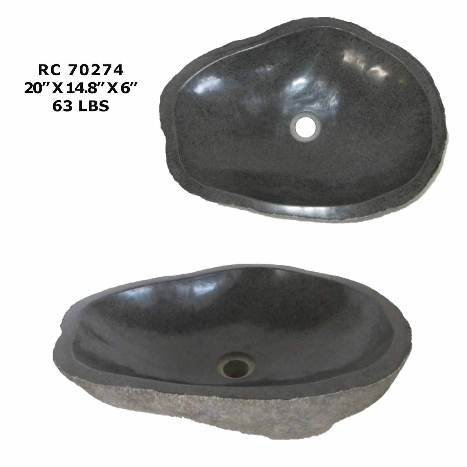 RC70274-Natural River Stone Round Vessel Sink for Bathroom