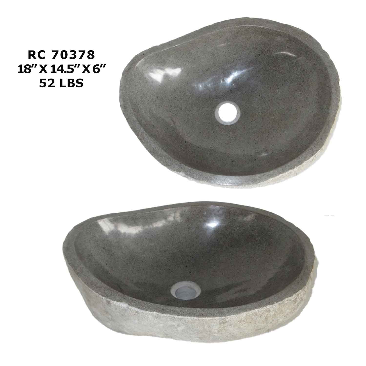 RC70378-Natural River Stone Round Vessel Sink for Bathroom