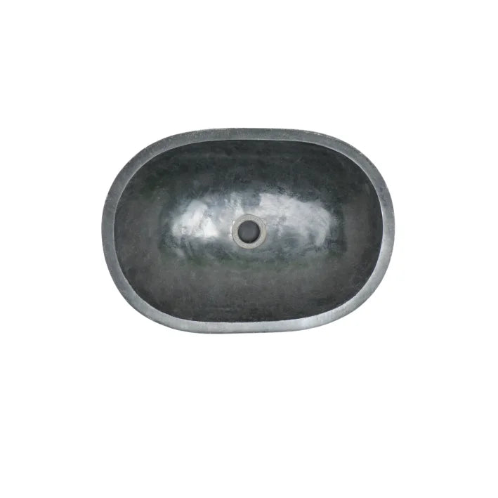 Oval basalt basin top view