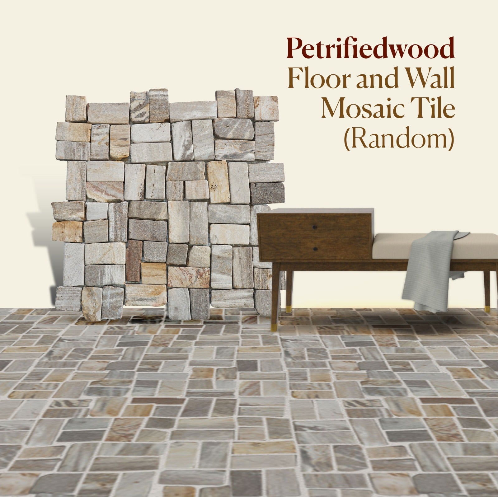 Mosaic Floor Tiles , Random Petrified Wood Floor And Wall Tile
