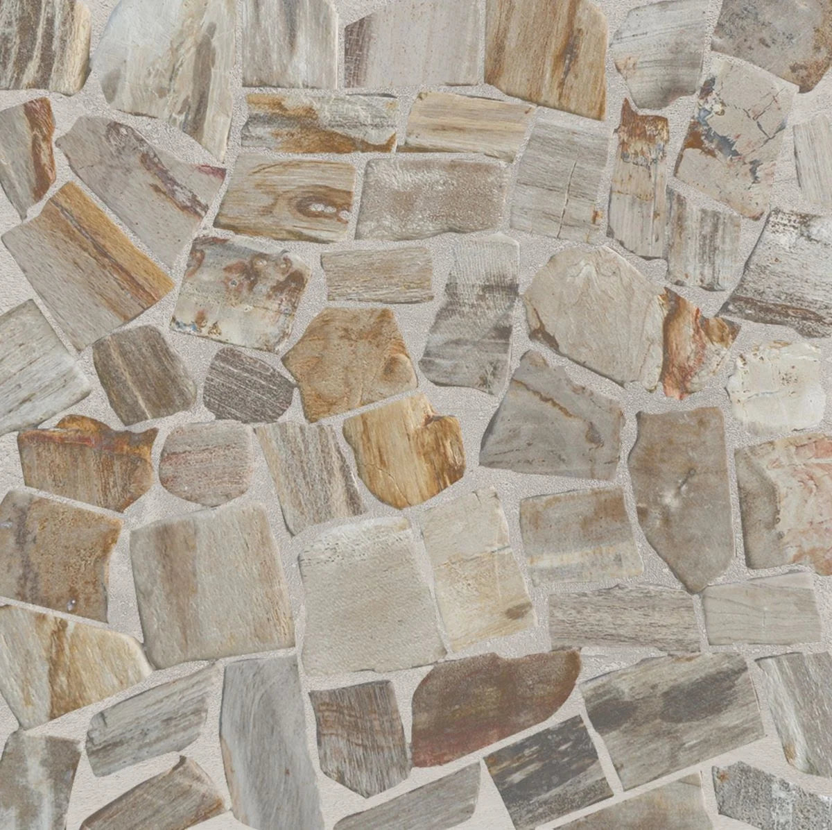 mosaic petrifiedwood tile sample close up with grout
