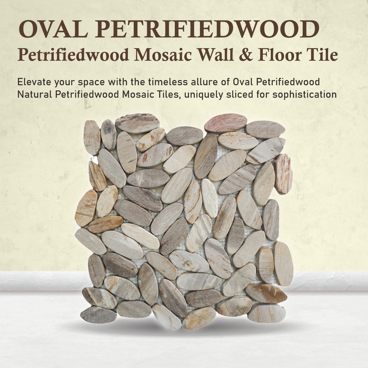 Oval Petrifiedwood Mosaic Floor & Wall Mosaic Tile | 5 Tiles per case