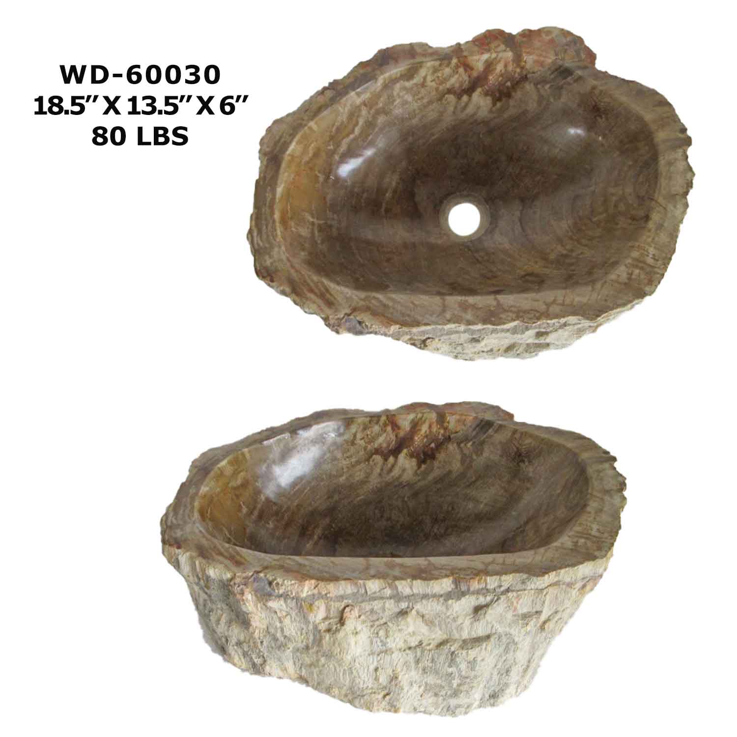 Petrified Wood Sink - Natural Stone Bathroom Vessel Sink - WD 60030