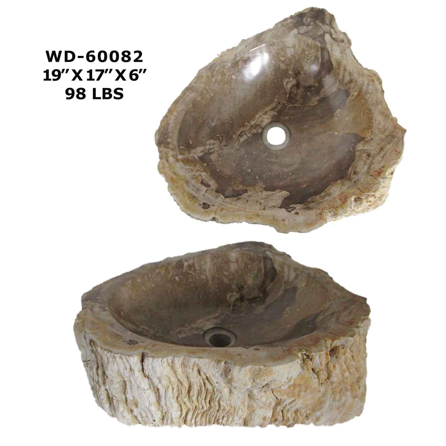 Natural Stone Vessel Sink Petrified Wood - Wash Basin Sink - WD 60082