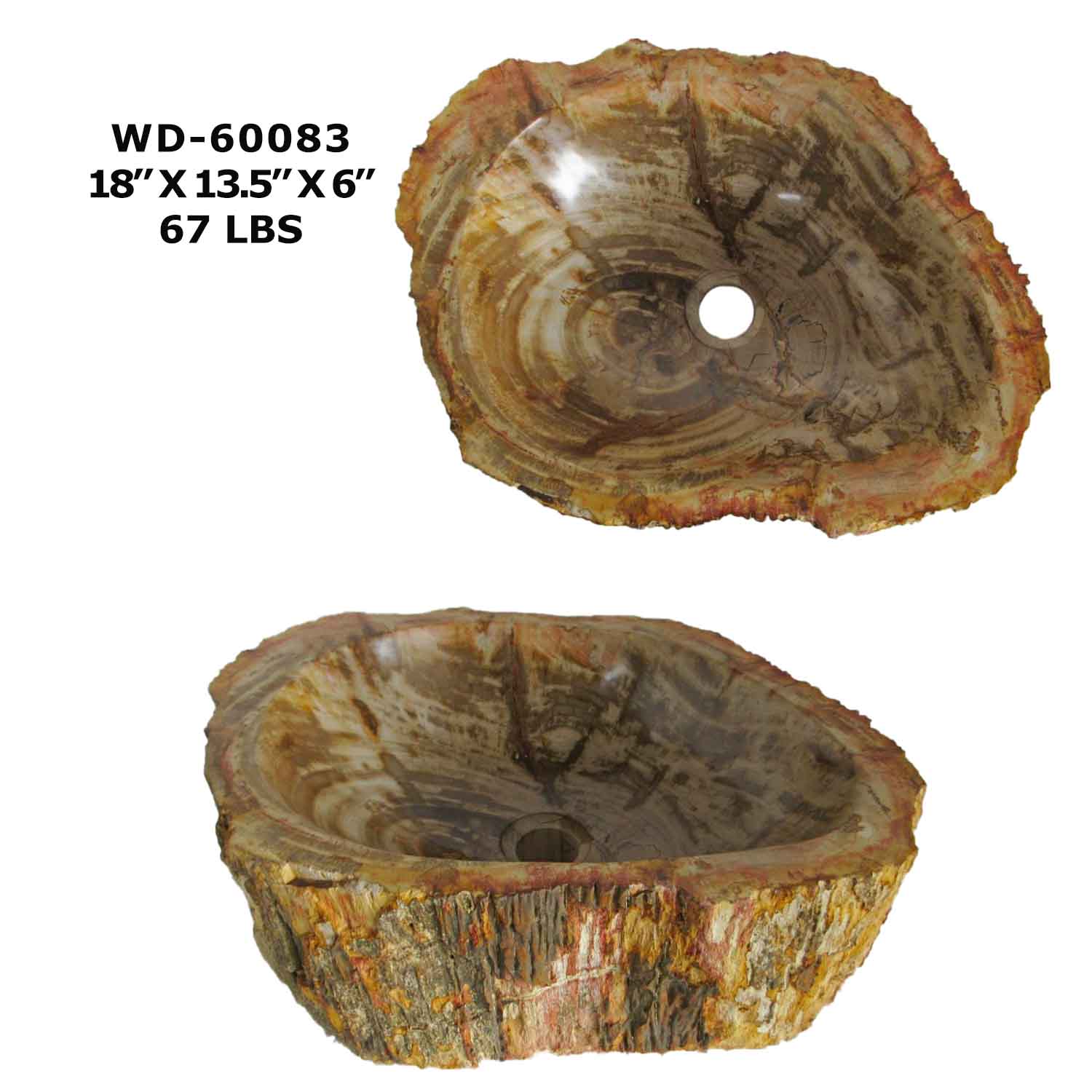 Petrified Wood Bathroom Vanity Sink Bowl, Natural Stone Sink WD 60083