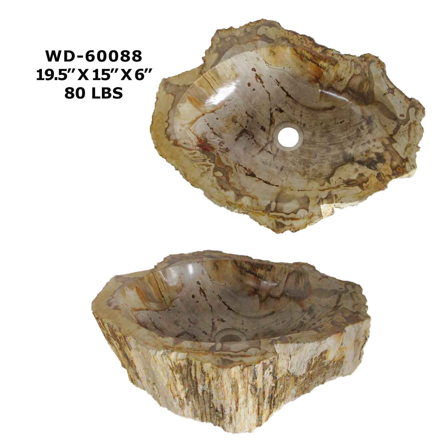 Petrified Wood Wash Basin Sink, Fossil Stone Vessel Sink - WD 60088