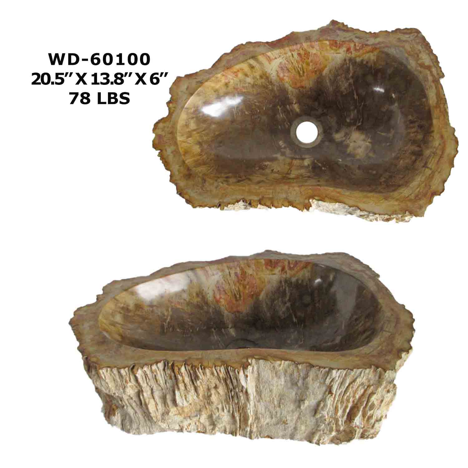 Petrified Wood Sink - Natural Stone Bathroom Vessel Sink - WD 60100