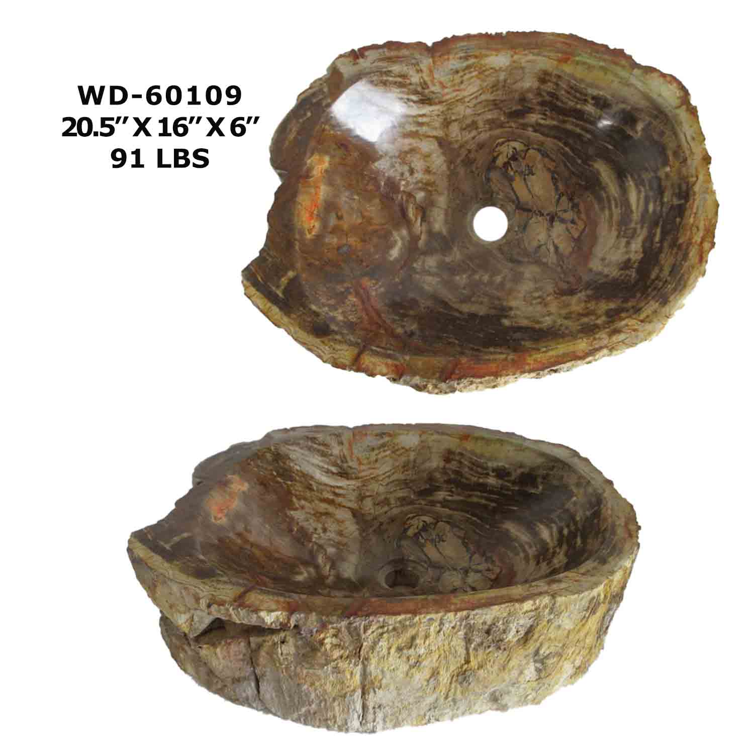 Petrified Wood Sink - Natural Stone Bathroom Vessel Sink - WD 60109