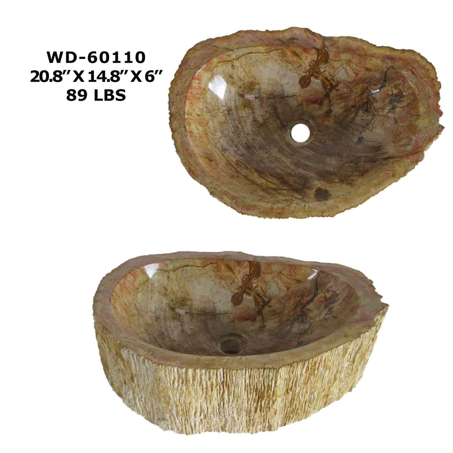 Petrified Wood Sink - Natural Stone Bathroom Vessel Sink - WD 60110