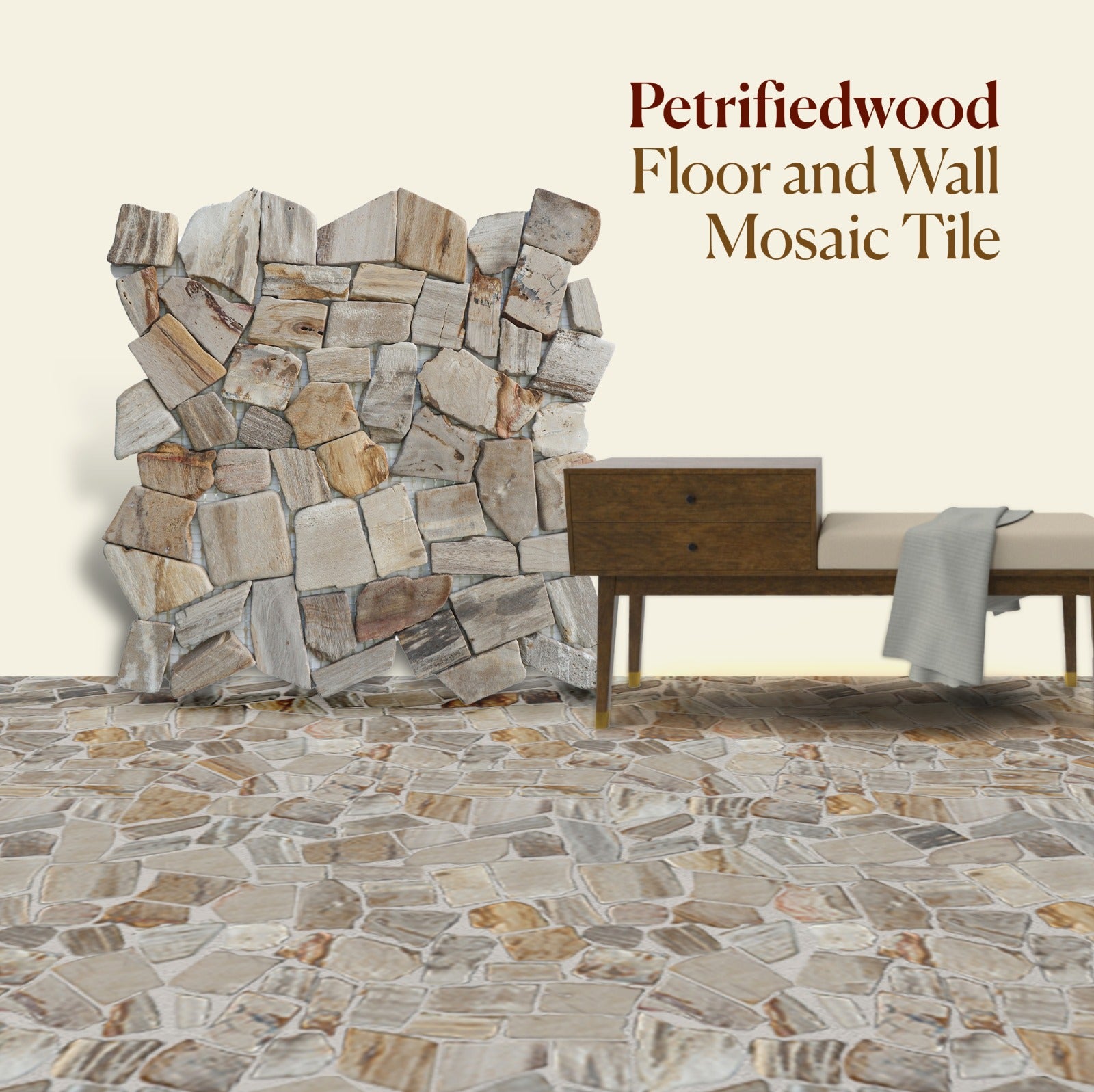 Mosaic Pebble Floor Tiles, Petrified Wood Mosaic Wall Tiles
